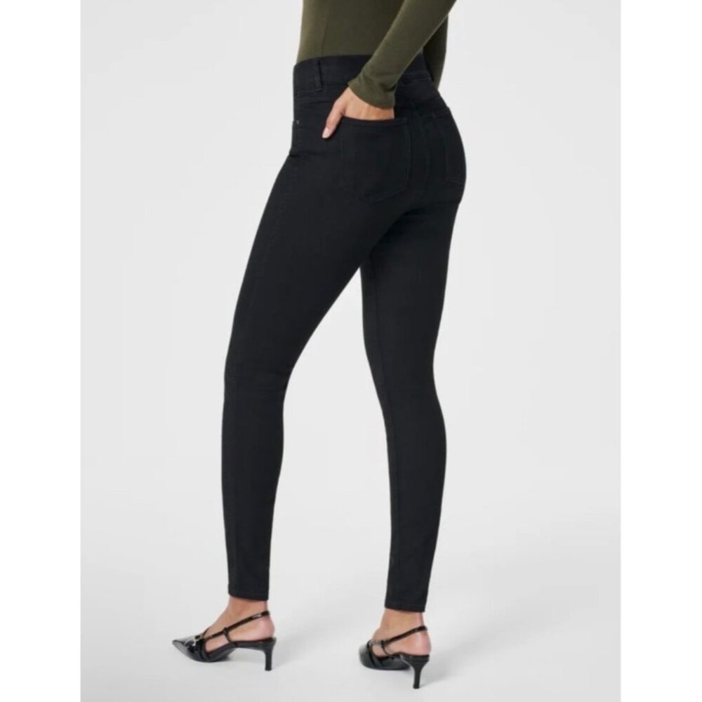SPANX EveryWear Ankle Skinny Jeans Womens Size Large Clean Black Color Stretch - Picture 4 of 12